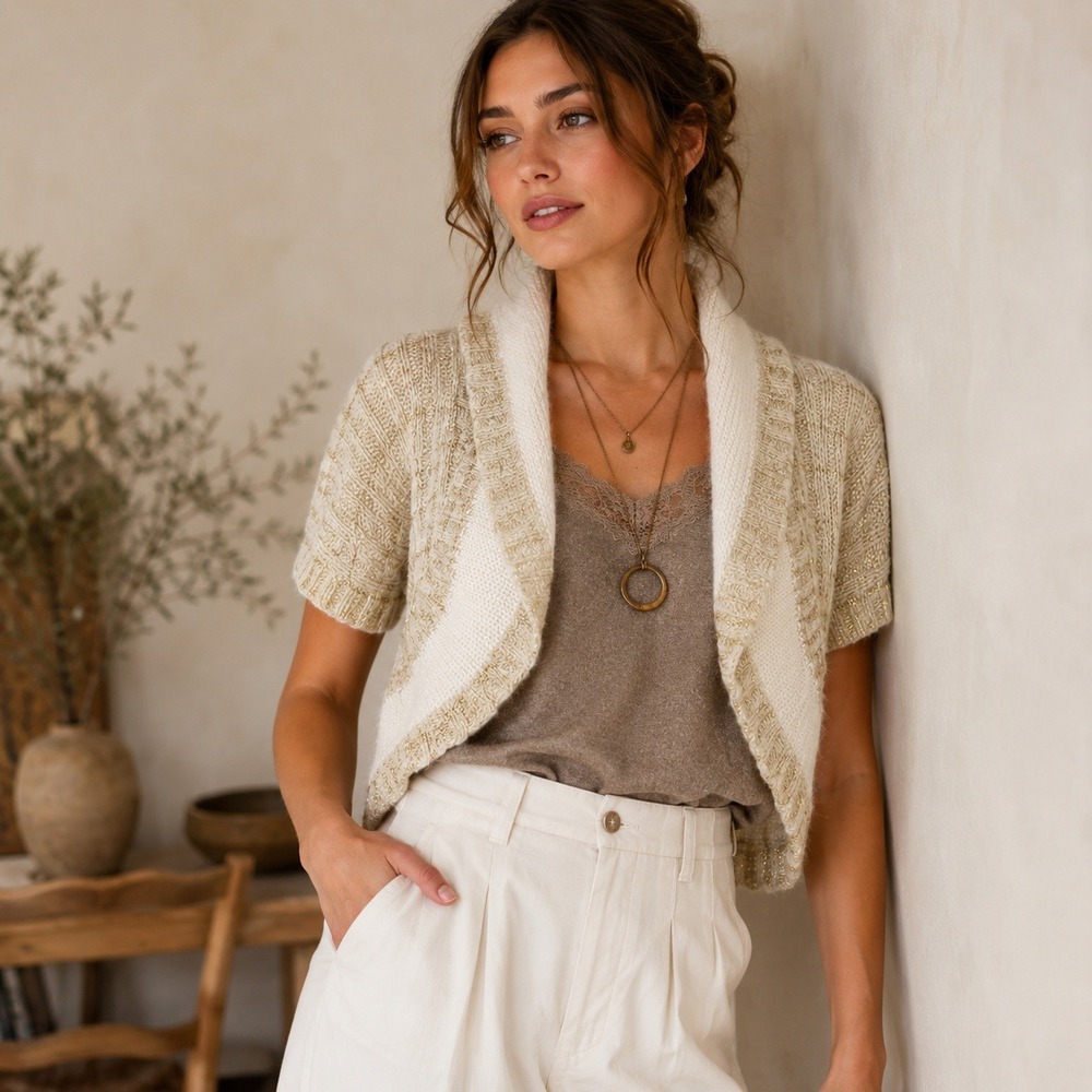 Sleeping on Snow Anthropologie Shrug Cardigan Metallic Wool Blend Boho Women's S